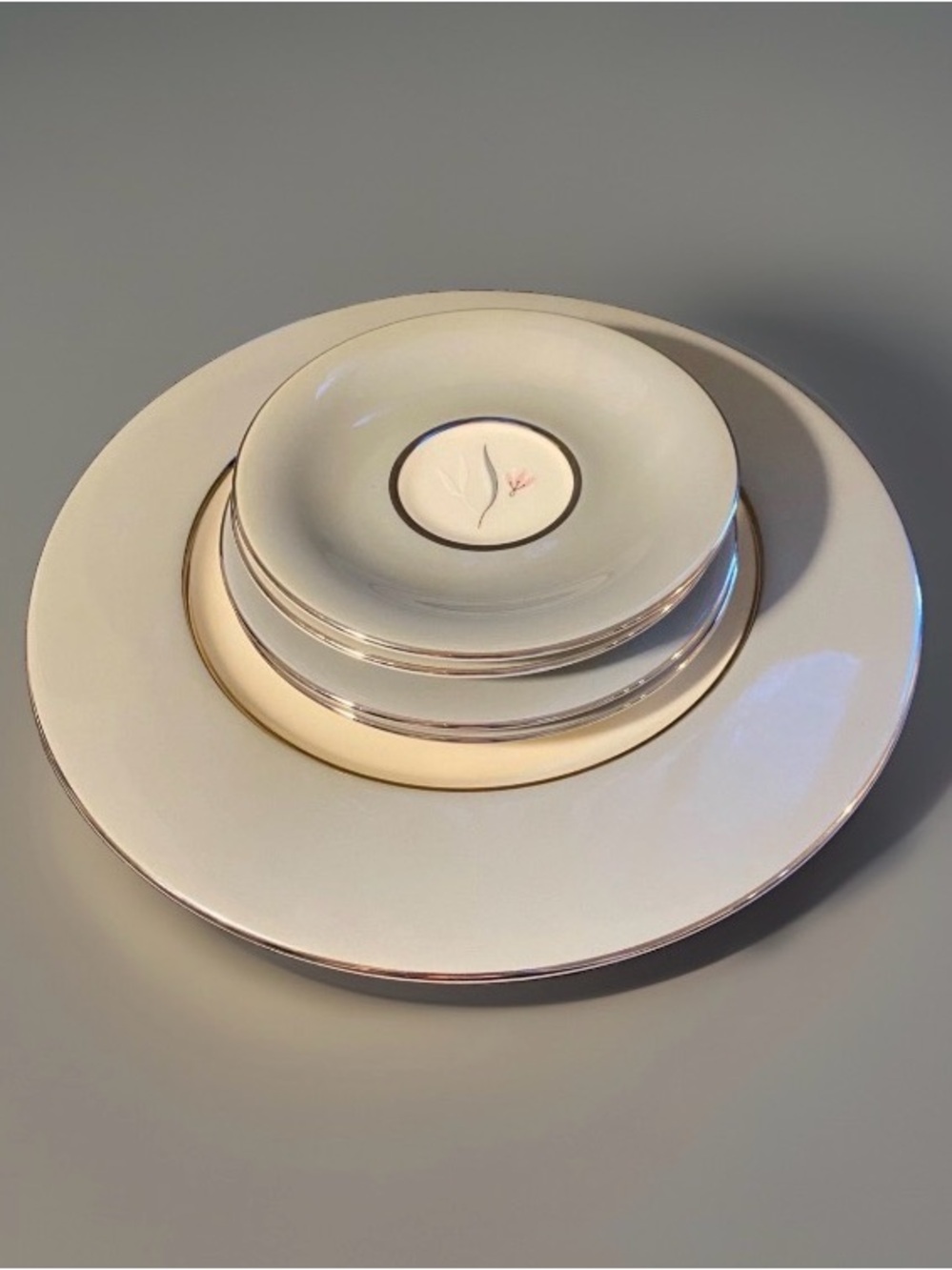 Vintage MCM Castleton China FLAIR 6 Piece Plate Bundle - Gray & Pink